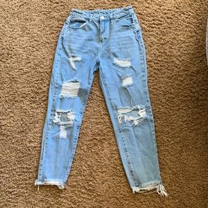 blue ripped mom jeans